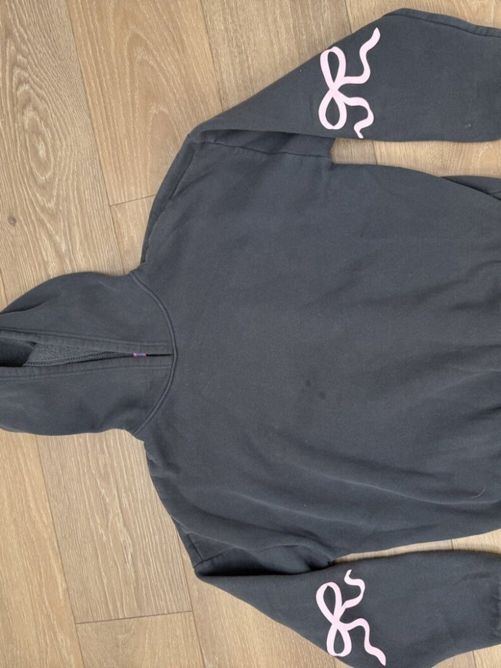 Edikted Charcoal Hoodie Pink Bow Sleeves - Size S